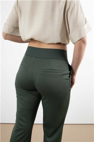 Bel Lastik Ve Yazı Detaylı Paça Çıtçıtlı Pantolon