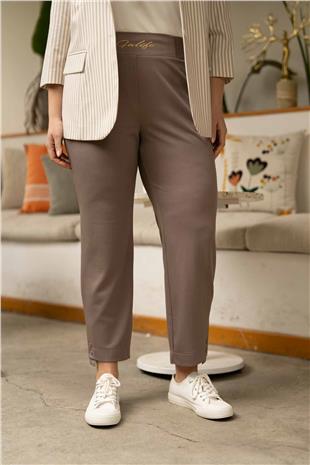 Bel Lastik Ve Yazı Detaylı Paça Çıtçıtlı Pantolon
