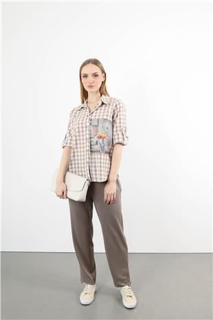 Bel Lastik Ve Yazı Detaylı Paça Çıtçıtlı Pantolon