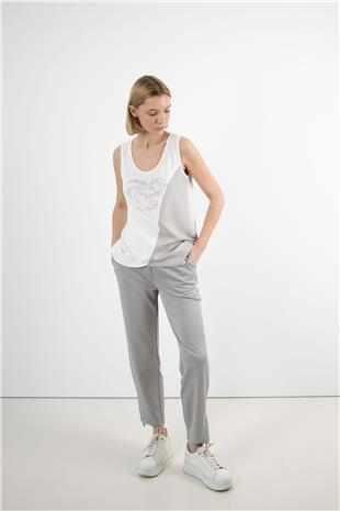 Bel Lastik Ve Yazı Detaylı Paça Çıtçıtlı Pantolon