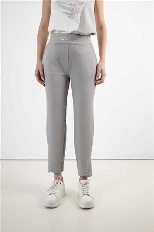 Bel Lastik Ve Yazı Detaylı Paça Çıtçıtlı Pantolon