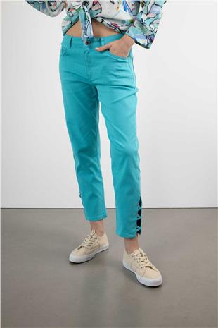 Bel Lastikli Paça Detaylı Dokuma Pantolon