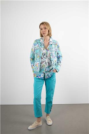 Bel Lastikli Paça Detaylı Dokuma Pantolon