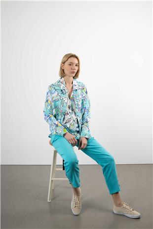 Bel Lastikli Paça Detaylı Dokuma Pantolon