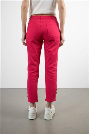 Bel Lastikli Paça Detaylı Dokuma Pantolon