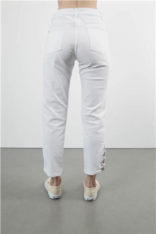 Bel Lastikli Paça Detaylı Dokuma Pantolon