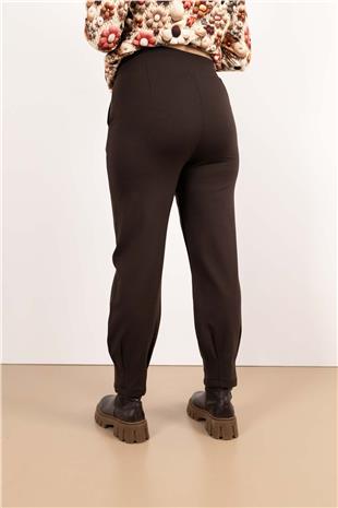 Bel Yazı Detaylı Paça Düğmeli Likralı Pantolon