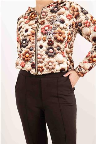 Bel Yazı Detaylı Paça Düğmeli Likralı Pantolon