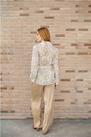 Beli Bağcıklı İpek Saten Pantolon