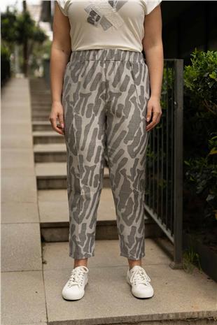 Beli Lastik Detay Cepli Zebra Desenli Kadın Pantolon