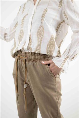 Beli Renkli Bağcıklı Kanvas Pantolon