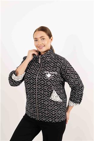 Beşgen Desen Detaylı Cepli Taş Baskılı Ceket