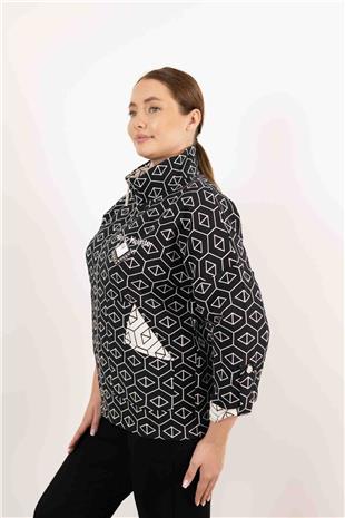 Beşgen Desen Detaylı Cepli Taş Baskılı Ceket