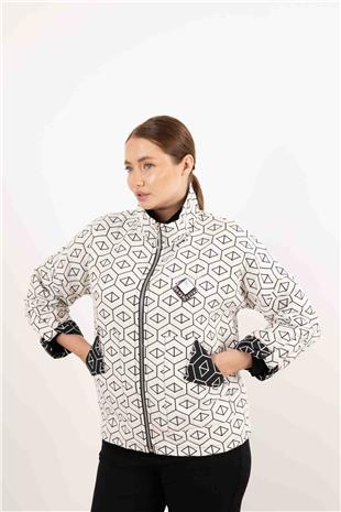 Beşgen Desen Detaylı Cepli Taş Baskılı Ceket