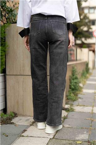 Beyaz Desenli Kemer Detay Jean Pantolon