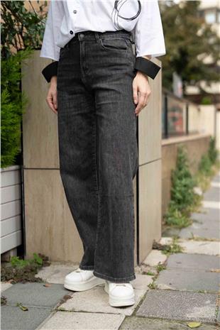 Beyaz Desenli Kemer Detay Jean Pantolon