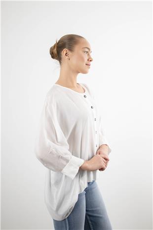 Bisiklet Yaka Arkası Uzun Gömlek