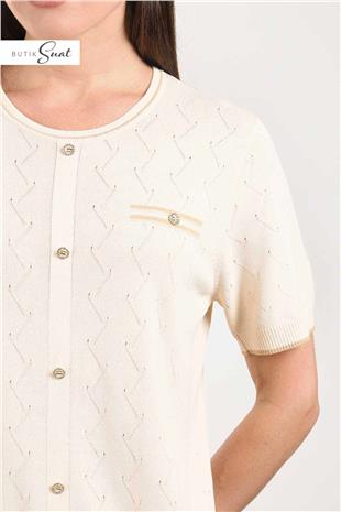 Bisiklet Yaka Detay Düğmeli İki Renkli Kadın Bluz