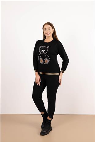 Bisiklet Yaka Detaylı Ayıcık Baskı Detaylı Bluz