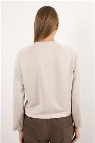 Bisiklet Yaka Detaylı Desenli Uzun Kollu Bluz