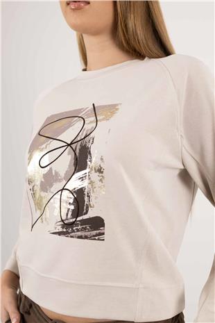 Bisiklet Yaka Detaylı Desenli Uzun Kollu Bluz