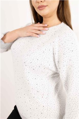 Bisiklet Yaka Detaylı Taş Baskılı Kolları Düğmeli Kazak