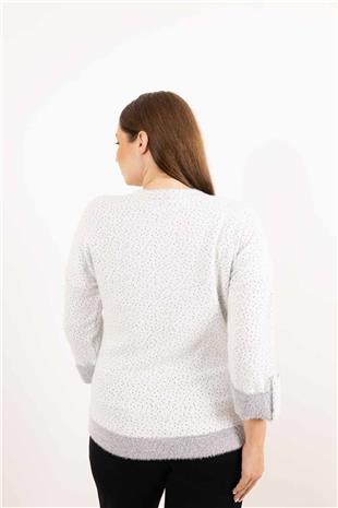 Bisiklet Yaka Detaylı Taş Baskılı Kolları Düğmeli Kazak