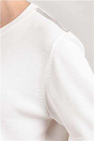 Bisiklet Yaka Omuz Taş Baskılı Kadın Bluz