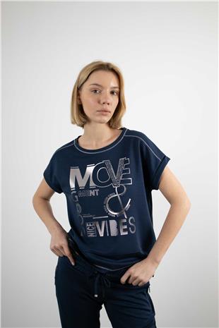 Bisiklet Yaka Taş İşleme Detay Tişört