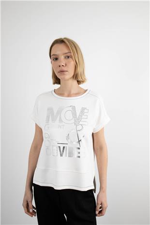 Bisiklet Yaka Taş İşleme Detay Tişört