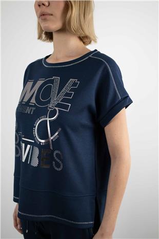 Bisiklet Yaka Taş İşleme Detay Tişört