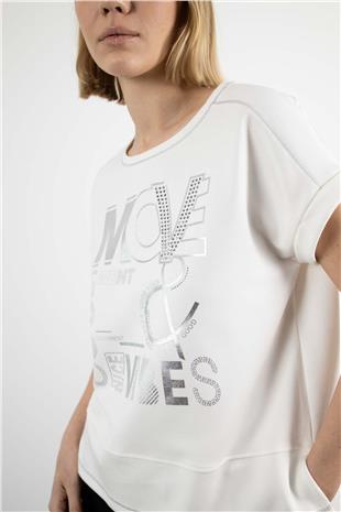 Bisiklet Yaka Taş İşleme Detay Tişört