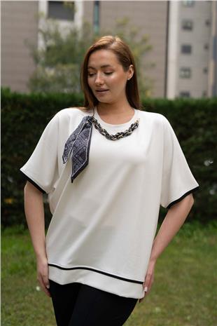 Boyun Fular Detay Bisiklet Yaka Kadın Bluz