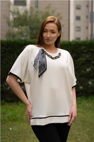 Boyun Fular Detay Bisiklet Yaka Kadın Bluz