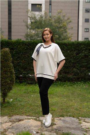 Boyun Fular Detay Bisiklet Yaka Kadın Bluz