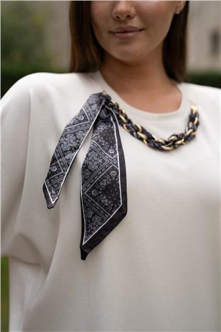 Boyun Fular Detay Bisiklet Yaka Kadın Bluz