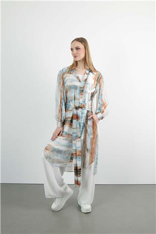 Buroş Detaylı Karışık Desenli Takım