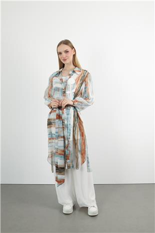 Buroş Detaylı Karışık Desenli Takım