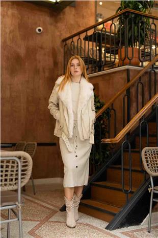 Cep Düğme Detay Triko Etek