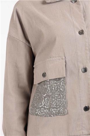 Cep Pul Payet Baskılı Kadın Ceket Pantolon Takım