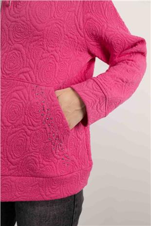 Cep Taş Baskı Detaylı Uzun Kollu Örme Hırka