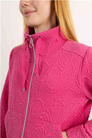 Cep Taş Baskı Detaylı Uzun Kollu Örme Hırka