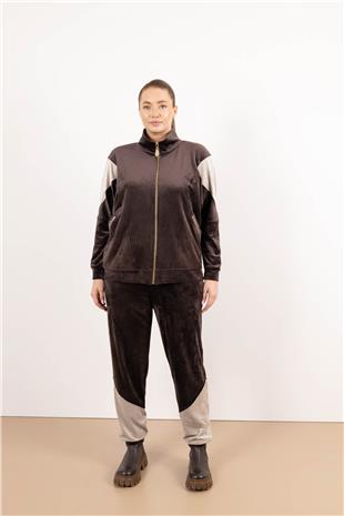 Cep Taş Ve Yazı Desenli Pantolon Hırka Takım