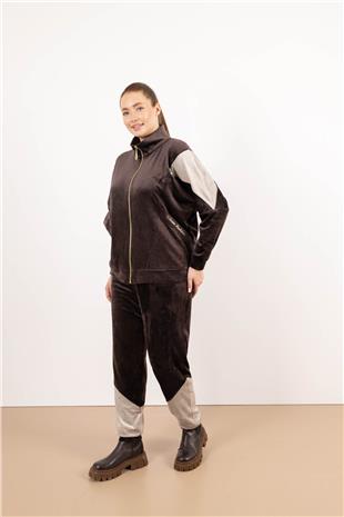 Cep Taş Ve Yazı Desenli Pantolon Hırka Takım