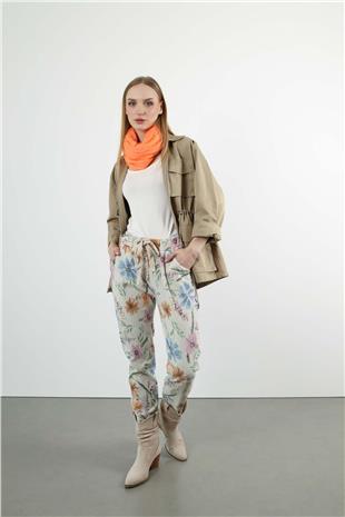 Çiçek Desenli Cricnkle Pantolon