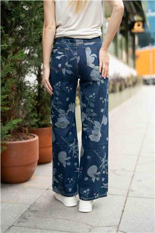 Çiçek Desenli Kot Pantolon