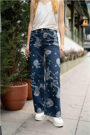 Çiçek Desenli Kot Pantolon