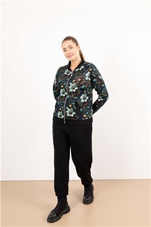 Çiçek Desenli Ve Taş Baskılı Ceket Pantolon Takım