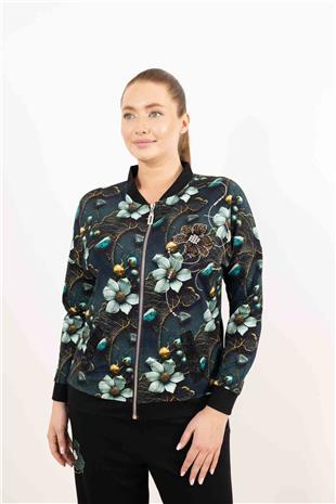 Çiçek Desenli Ve Taş Baskılı Ceket Pantolon Takım