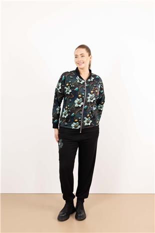 Çiçek Desenli Ve Taş Baskılı Ceket Pantolon Takım